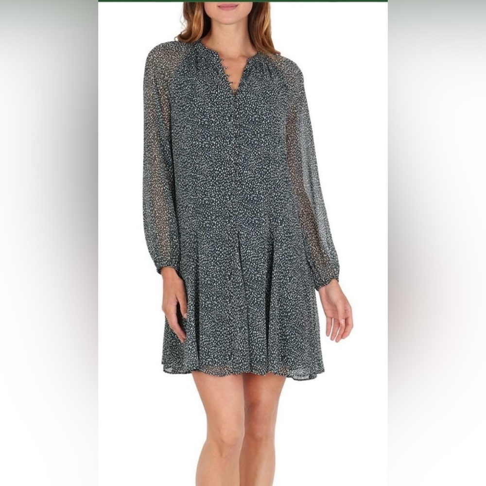 NWT Joie Limited Edition Long Sleeve Arctic Spot Chiffon Dress Front Button ZP1
